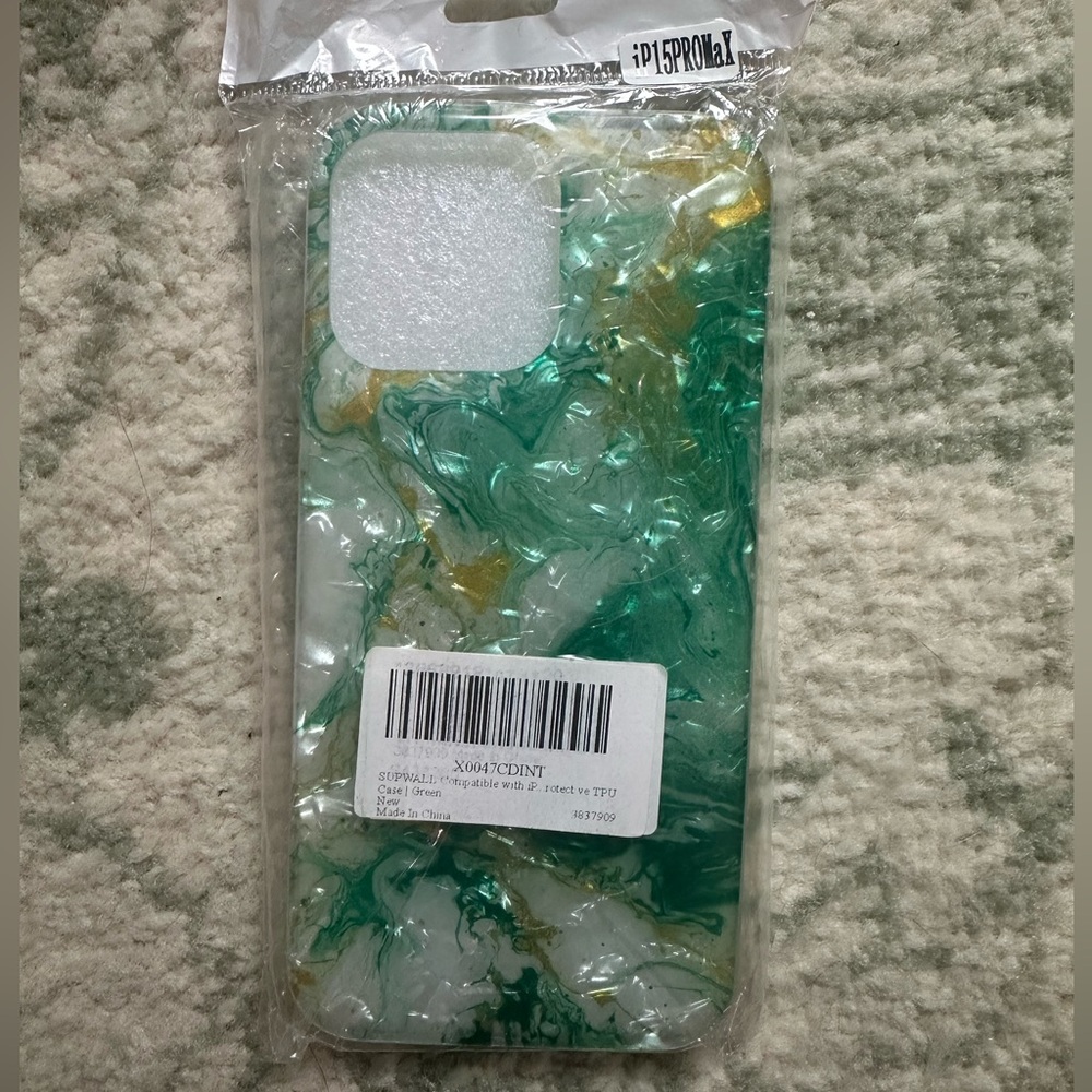 iPhone 15Pro Max Green and Gold Marble Phone Case
